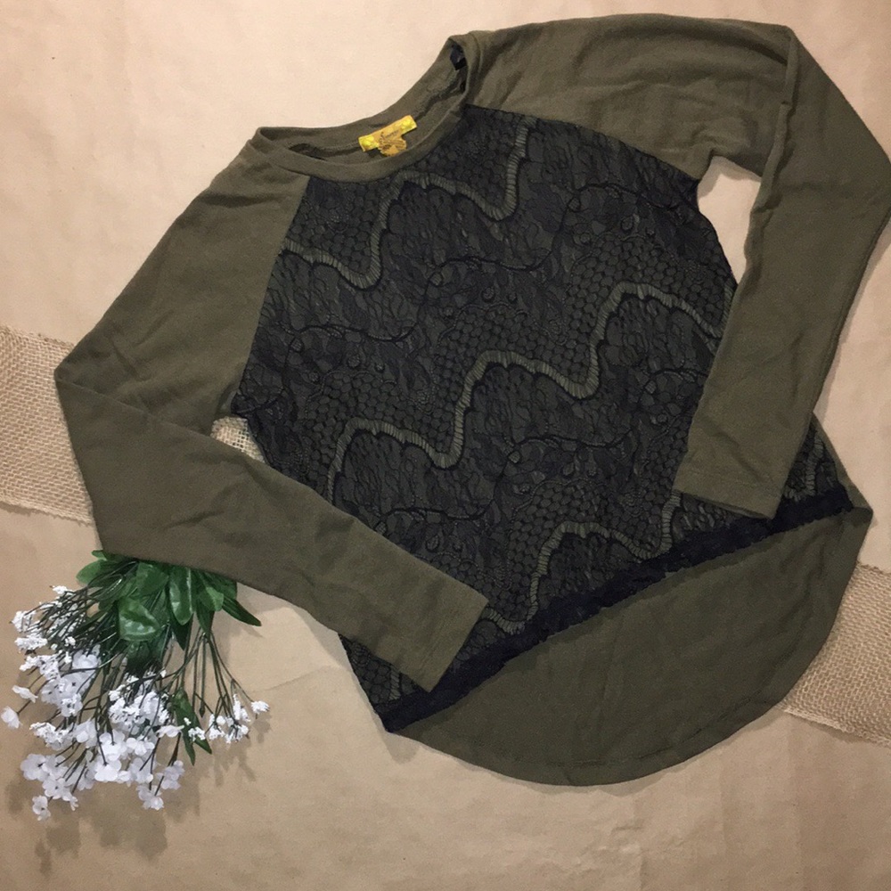 Finesse olive green/black lace long sleeve shirt